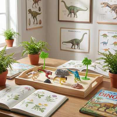 Eddy Toys Dino Play Set - 9 pièces - figurines de dinosaures avec palmiers et éléments rocheux - figurines de jouets - figurines d'animaux - jouets de dinosaures 3+