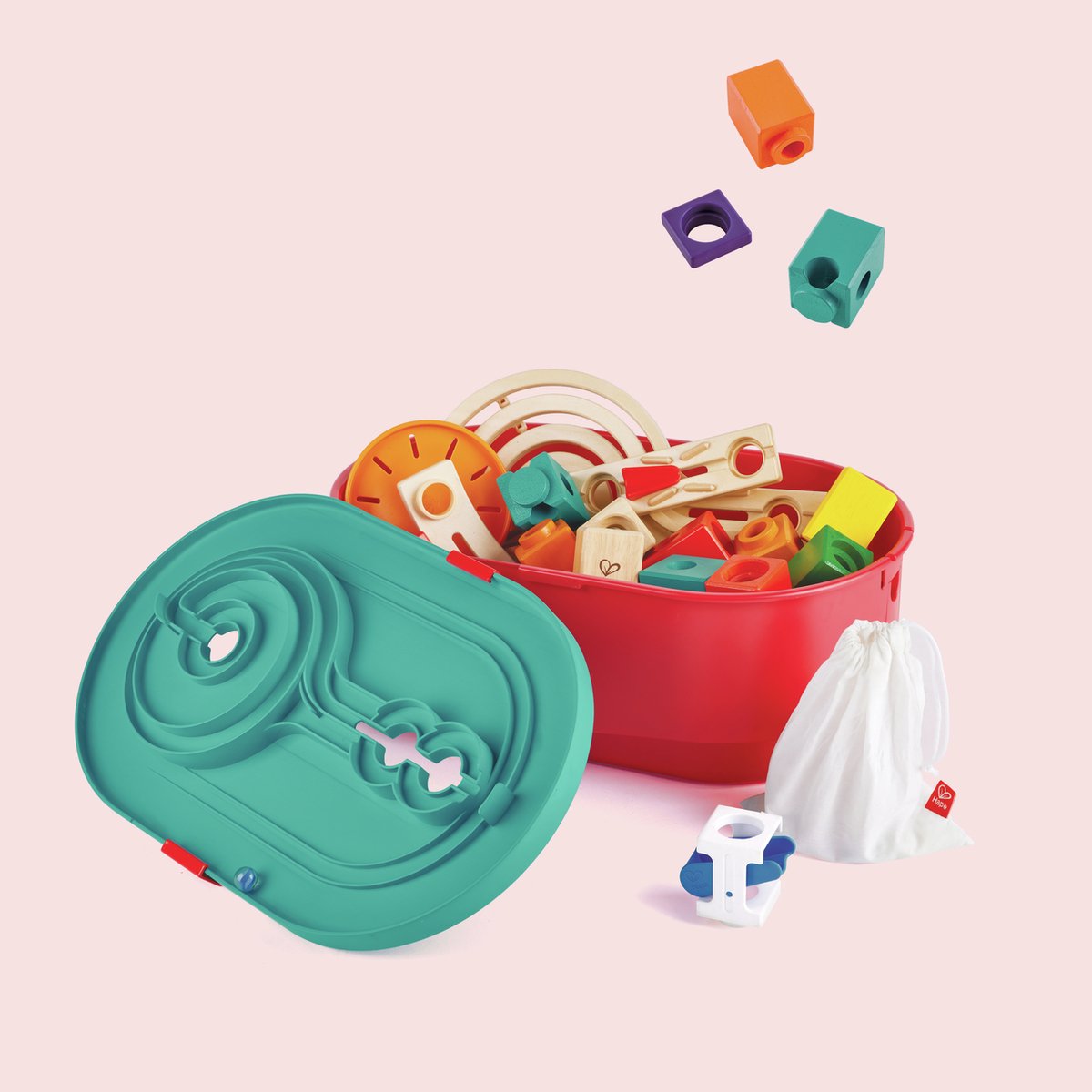 Hape quadrilla Stack Track Bucket Set - Ensemble de construction de piste en marbre 90 pièces, jouets à partir de 4 ans