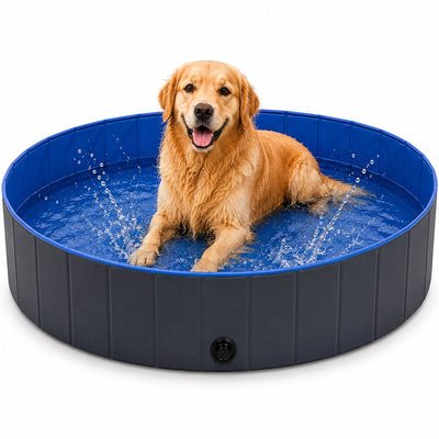 Piscine pour chiens Flamingo - piscine pour chiens - 160 x 30 cm - bleu gris foncé - grande piscine pliante pour chiens - splash