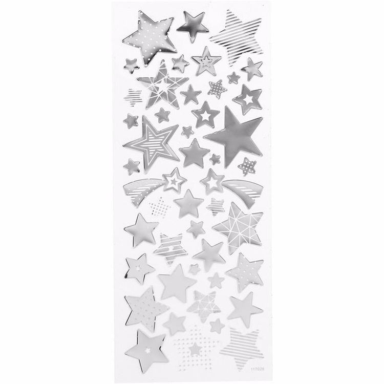 Autocollants Creativ company, étoiles, feuille 10x24 cm, env. 52 pièces, argent, 1 feuille