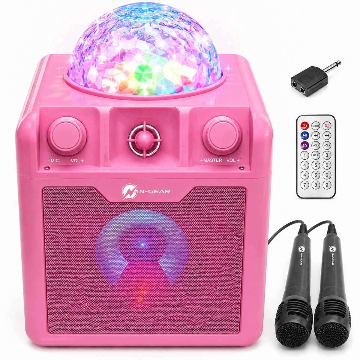N-gear disco block 410 - enceinte bluetooth - set karaoké - boîte de fête avec 2 microphones - rose