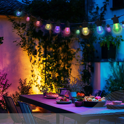 Cordon d'éclairage extérieur intelligent Calex - 13 m - guirlande lumineuse pour l'extérieur - éclairage de jardin - 15 ampoules