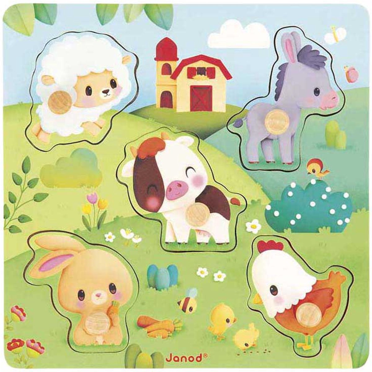 Janod - la ferme - Puzzle tactile ferme 5 pièces