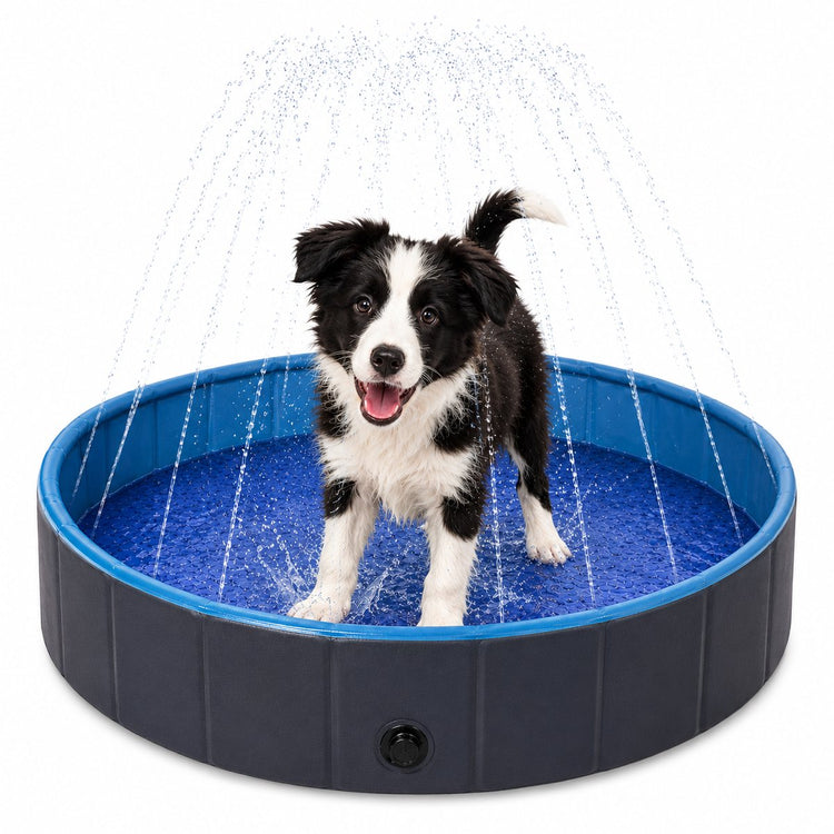 Piscine pour chien Flamingo – piscine pour chien avec arroseurs – 80 x 20 cm – bleu gris foncé – piscine pliable avec arroseurs d'eau – arroseur