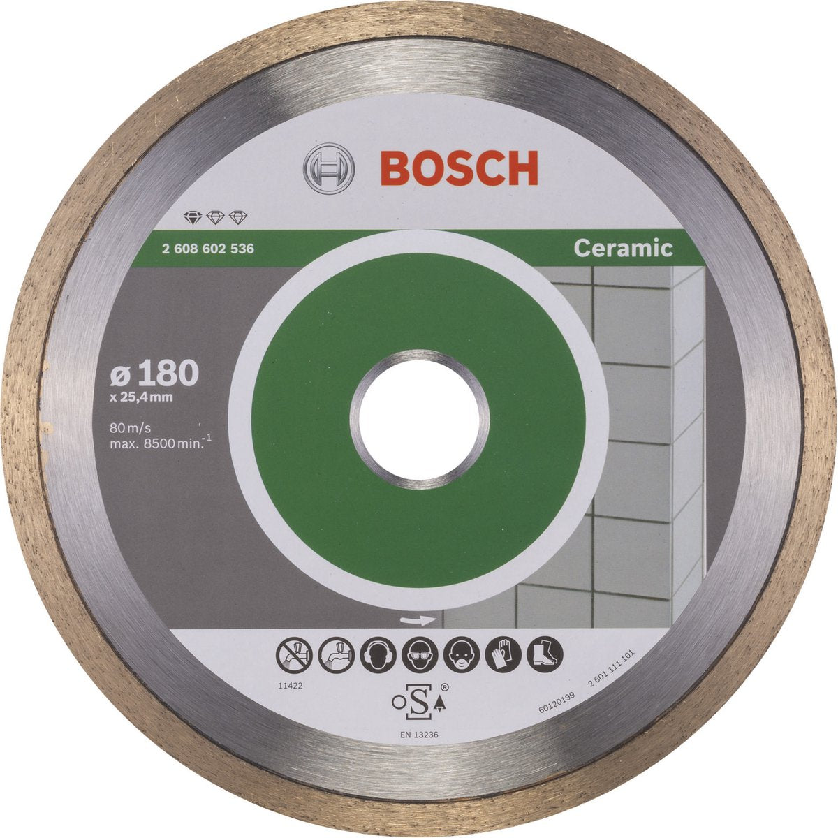 Bosch - disque à tronçonner diamanté standard pour céramique 180 x 25,40 x 1,6 x 7 mm