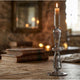 Arti casa bougeoir pour bougie de dîner - bougeoir décoration de la maison pour l'intérieur - ø8,5 x 26,5 cm - gris - verre