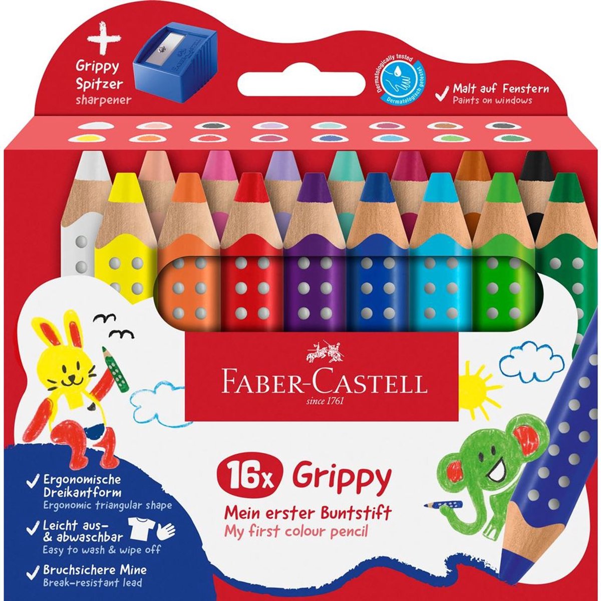 Faber-castell crayon de couleur faber castell grippy xxl jumbo trousse 16 pièces et taille-crayon - fc-110645