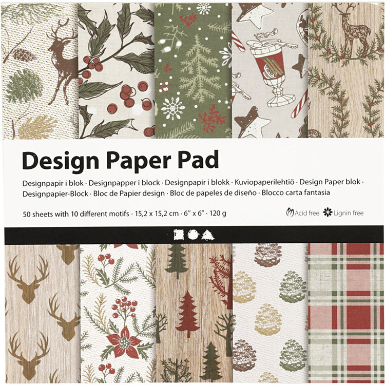 Bloc de papier design Creativ company, feuille 15,2x15,2 cm, 120 gr, marron, rouge, 50 feuilles 1 boîte