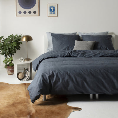 Parure housse de couette 2 personnes Cendrillon lyn 200x200cm coton anthracite + 2 taies d'oreiller 60x70