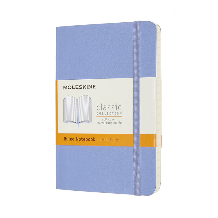 Carnet classique Moleskine - pochette - couverture souple - ligné - bleu hortensia