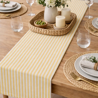 Arti casa chemin de table 35x150 cm - chemin de table jaune rayé - chemin de table pour table à manger - décoration de table allongée - jaune blanc