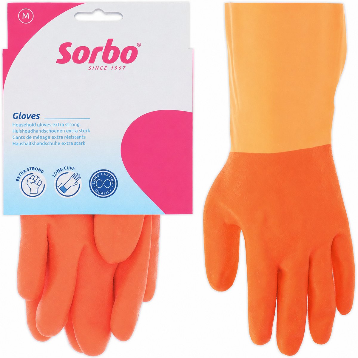 Sorbo gants de ménage strong m - orange - gants de nettoyage en caoutchouc avec doublure en coton