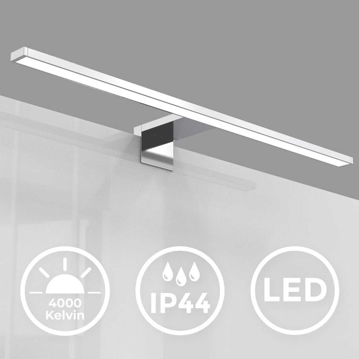 B.k.licht - lampe miroir led - applique couleur chrome - éclairage salle de bain - l: 60cm - ip44 - 4 000k - 8w