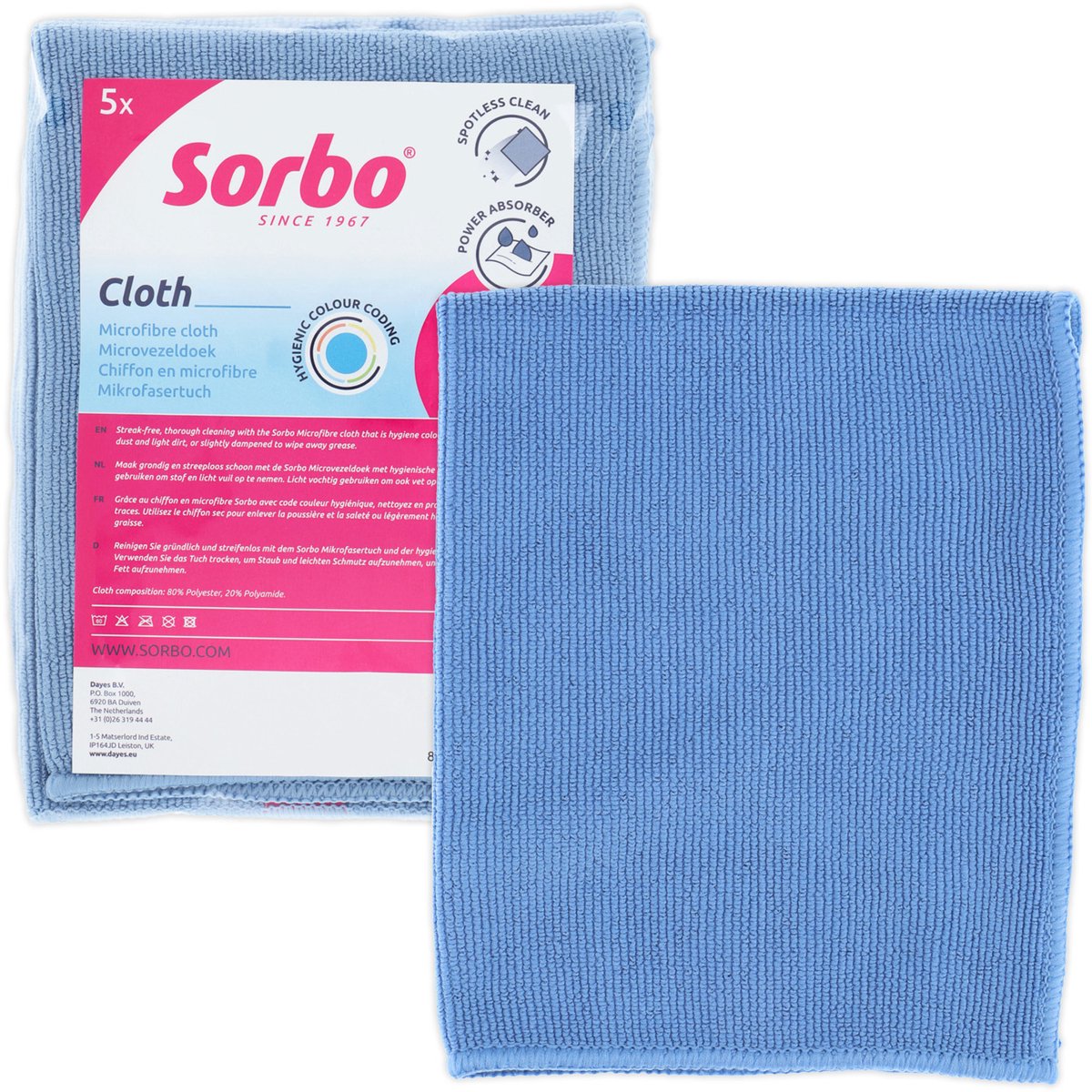 Chiffons microfibres professionnels Sorbo - bleu - 30x40 cm - nettoyage sans traces et sans graisse - chiffons de nettoyage durables - lot de 5