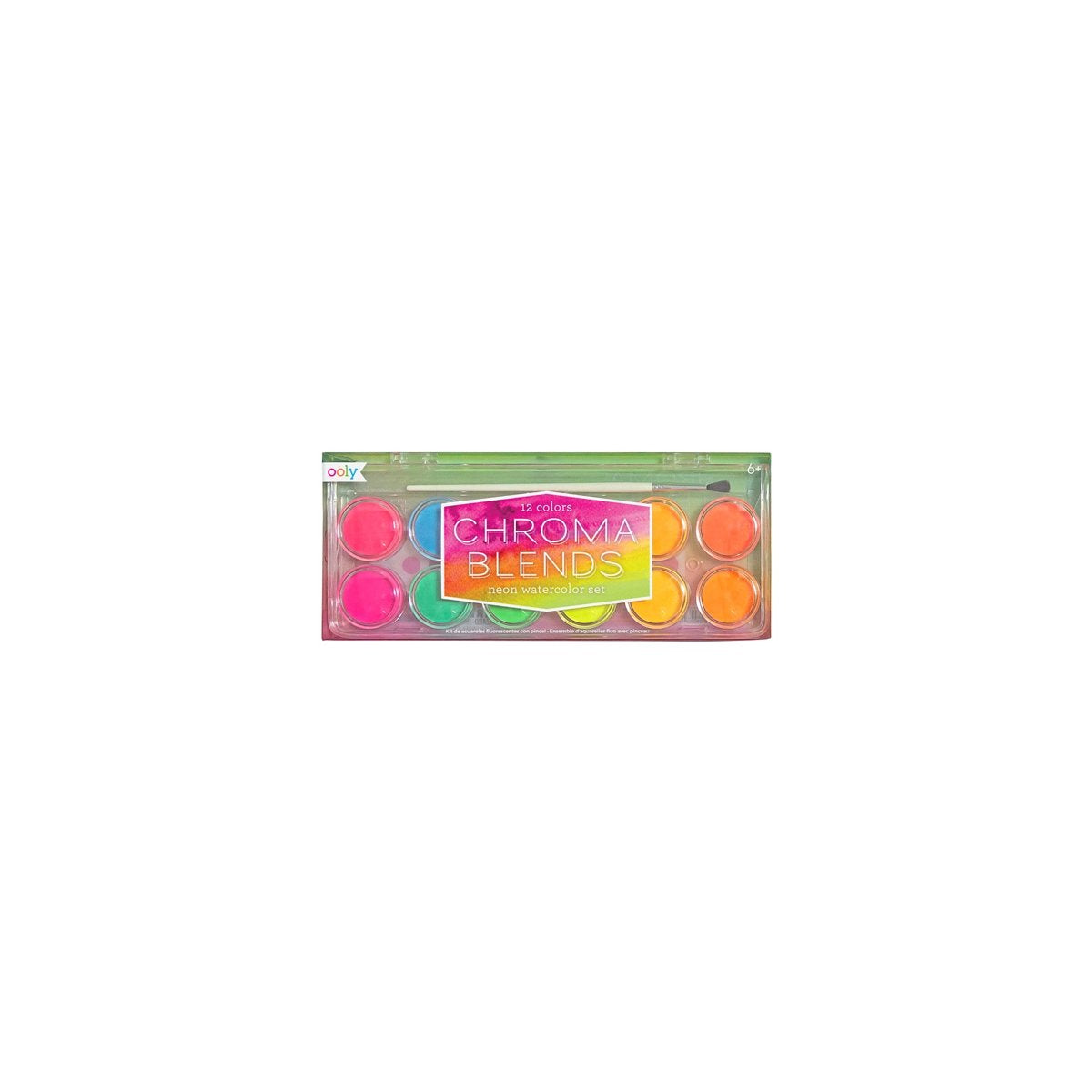 Ooly - mélanges chromatiques - ensemble de peinture aquarelle néon - 12 couleurs avec pinceau