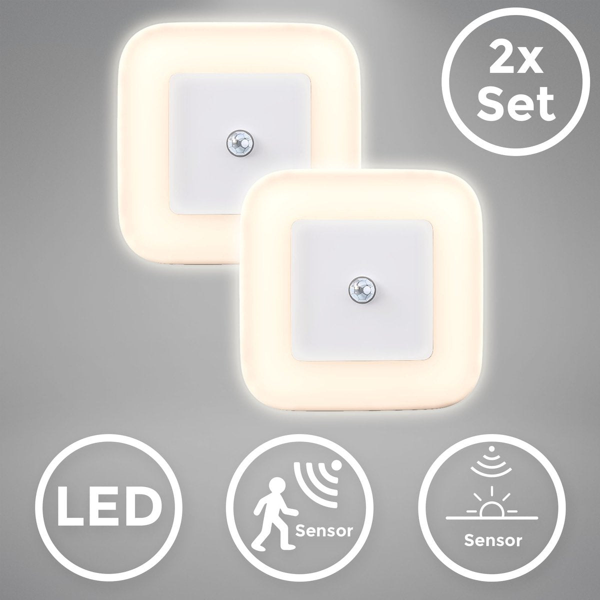 B.k.licht - Lampe à fiche LED - lot de 2 - veilleuse avec détecteur de mouvement - avec prise - blanc
