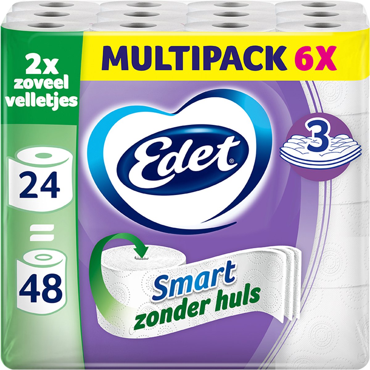 Papier toilette intelligent Edet - 3 épaisseurs - 24 maxi rouleaux sans pochette = 48 rouleaux