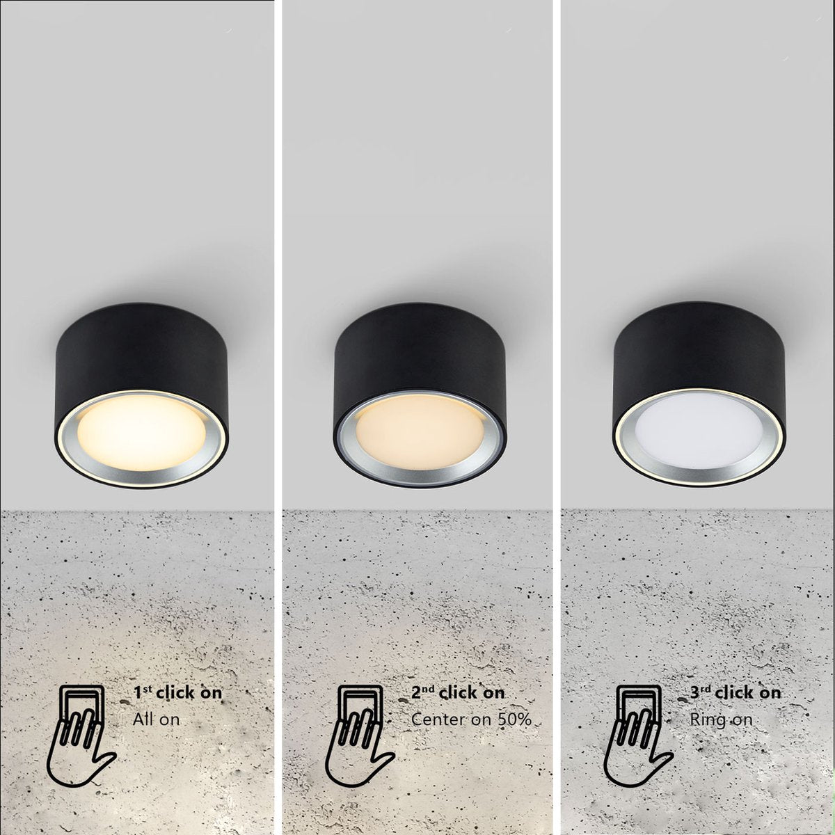 Nordlux fallon surface-downlight-3 étapes moodmaker™ gradation-acier noir