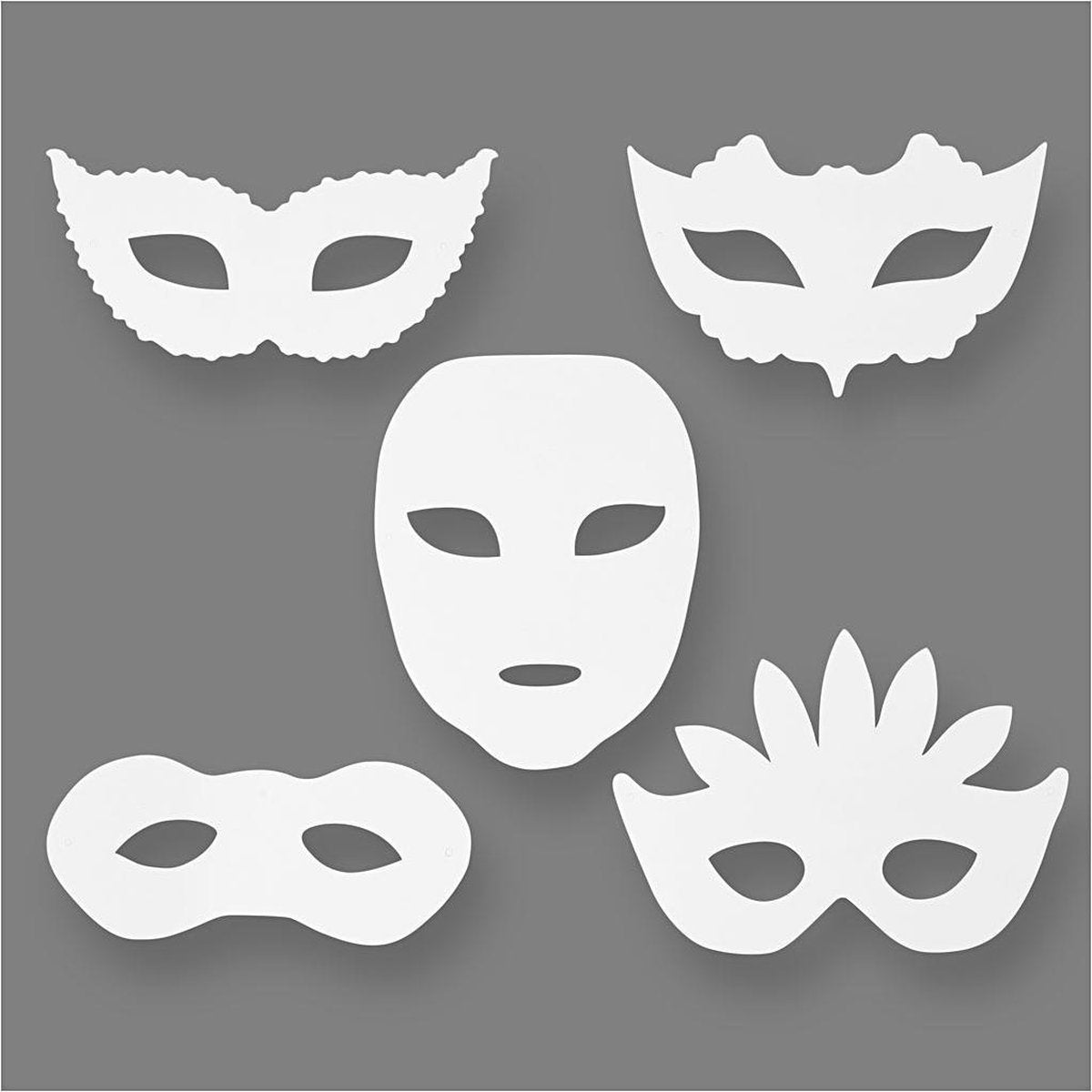 Masques de théâtre Creativ Company, H: 8,5-19 cm, B: 15-20,5 cm, 230 gr, blanc, 16 pièces 1 boîte