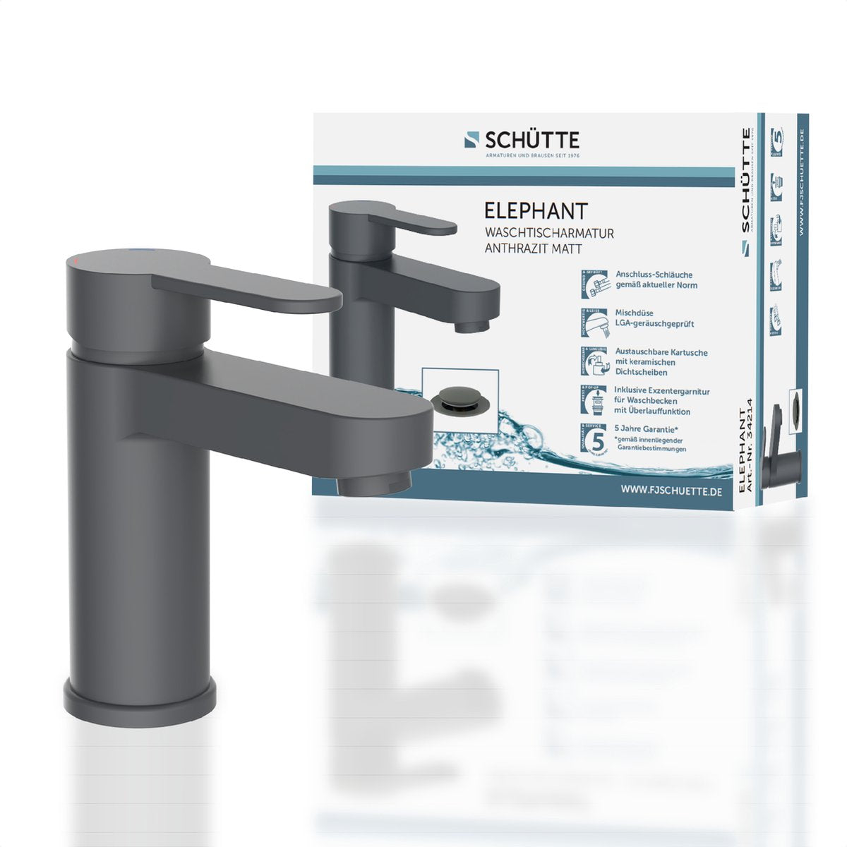 Robinet de lavabo Schütte éléphant - mitigeur - avec vidage - anthracite mat