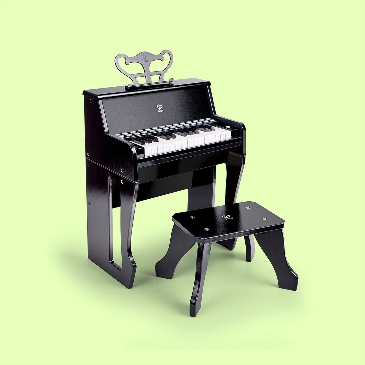 Hape piano électrique enfant avec touches lumineuses et tabouret, noir - 25 touches, 3 ans+
