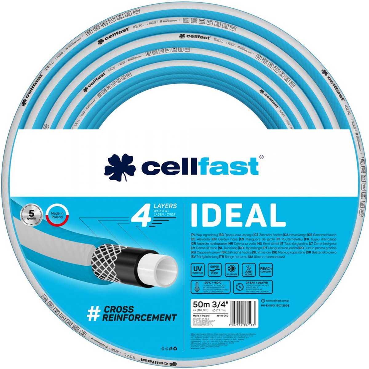 Cellfast idéal - tuyau d'arrosage 4 couches - 3 4 - 50m - bleu