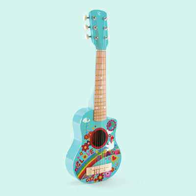 Hape flower power guitar - guitare enfant en bois avec cordes en nylon, à partir de 3 ans