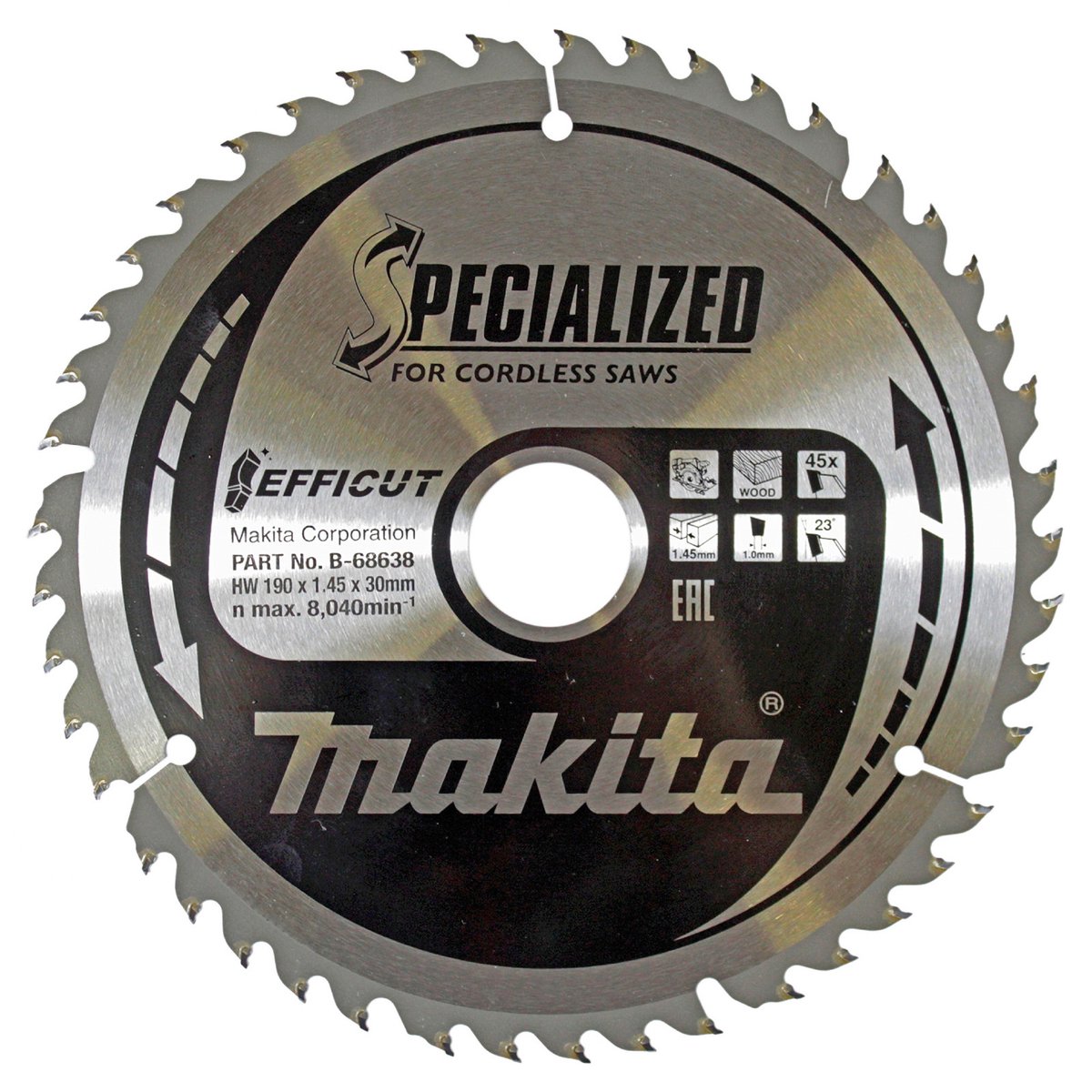Accessoires Makita lame de scie circulaire bois | efficace 190x30x1.45 45t 23g - b-68638 - b-68638