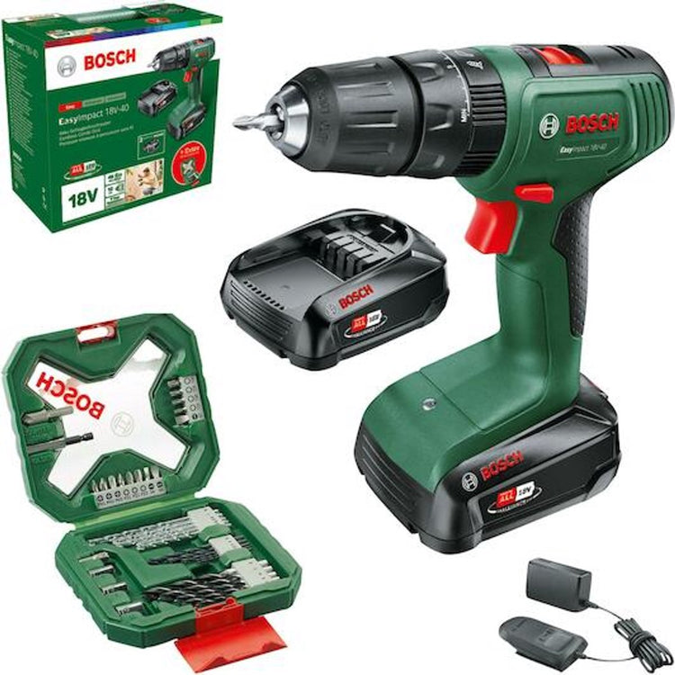 Lutin bosch vert easyact 18v-40 | visseuse-perceuse à percussion sans fil | 2 batteries 2,0 Ah + chargeur rapide + accessoires - 06039d8109