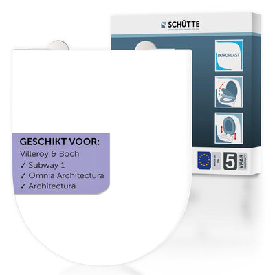 Abattant WC Schütte 82812 pro 5 - forme D - frein de chute - amovible - convient pour Villeroy Boch Subway 1, Omnia Architectura, Architectura - capacité de charge jusqu'à 250 kg