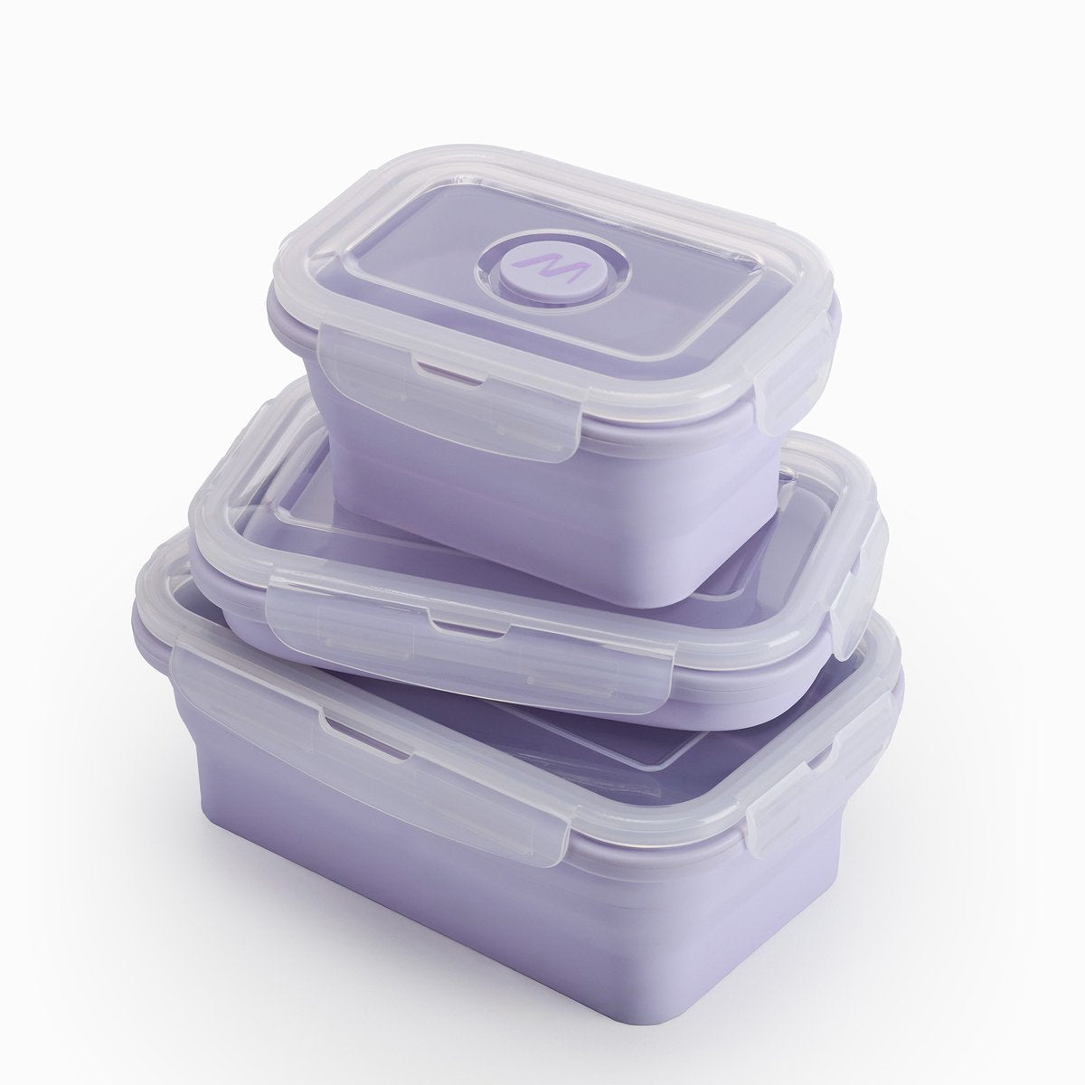 Coffret repas Muitomas - 3 pièces - silicone - pliable - avec couvercle - passe au micro-ondes, au lave-vaisselle et au congélateur - violet