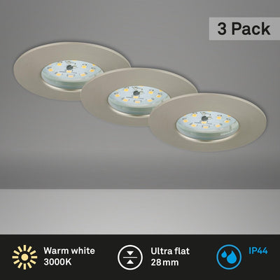 Briloner attach one - spots encastrés lot de 3 - ip44 (salle de bain) - 3 x LED 5w 400lm - couleur de la lumière : blanc chaud - profondeur d'installation : 30mm - dimensions d'installation : 60mm - produit : ø75mm - nickel mat