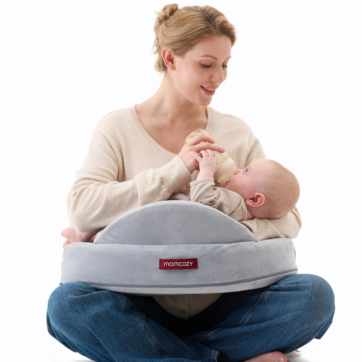 Momcozy - coussin d'allaitement - bord surélevé - mousse à mémoire de forme - ceinture réglable