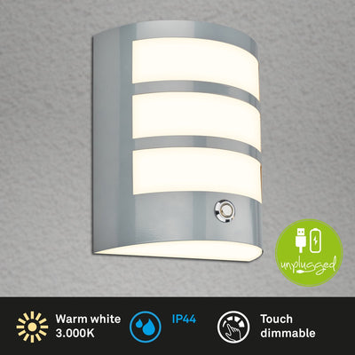 Briloner - Applique LED à batterie - tactile - minuterie - chrome mat - batterie interchangeable - socle interchangeable - 18 x 15 x 7 cm - chrome mat