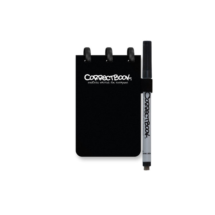 Carnet effaçable Correctbook a7 – carnet réutilisable – encre noir noir – vierge – avec lingette pour stylo – format de poche