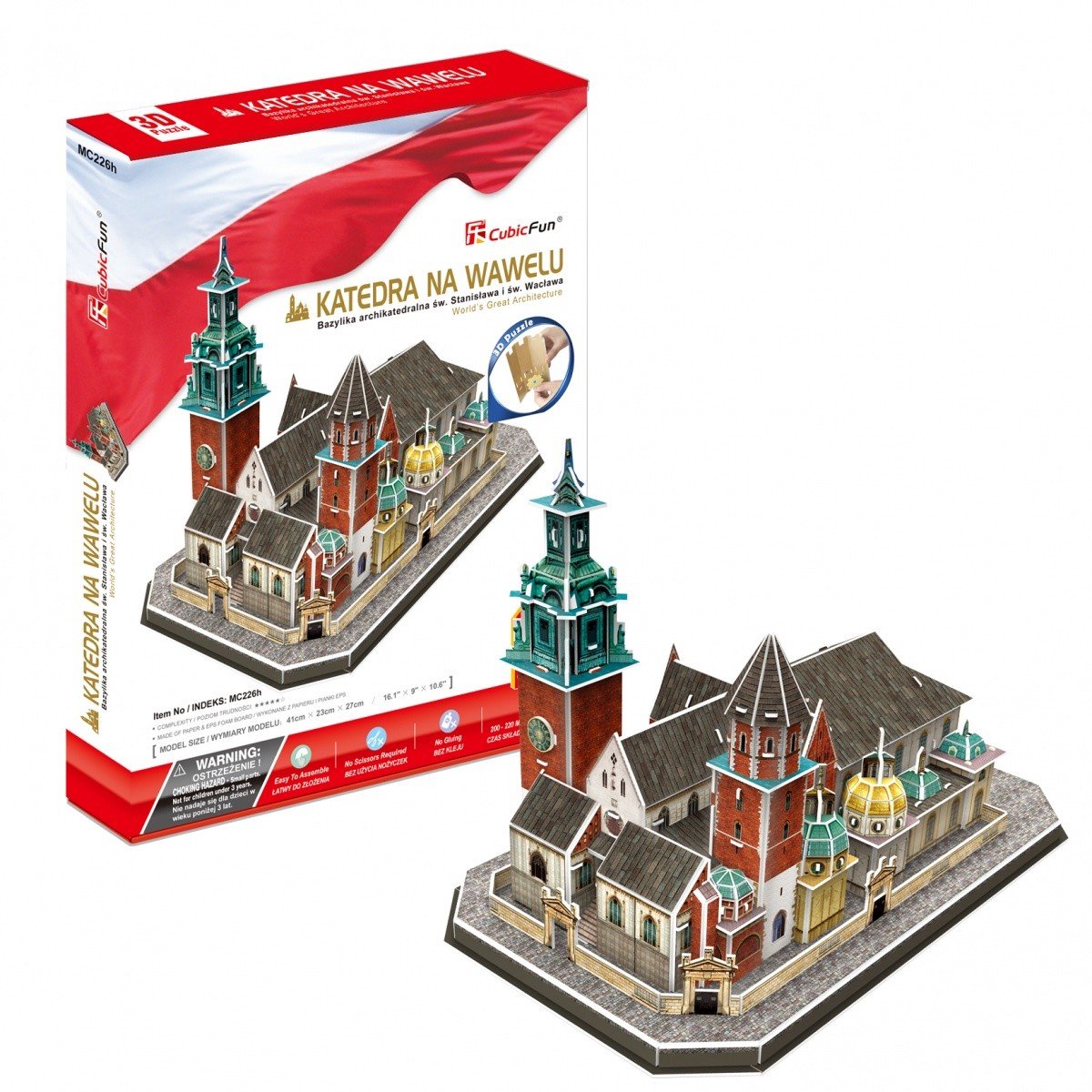 Puzzle 3D amusant cubique Cathédrale de Wawel 101 pièces jouets éducatifs.