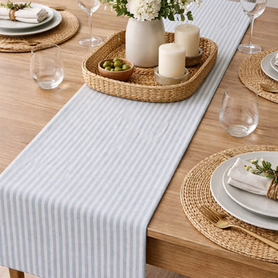Arti casa chemin de table 35x150 cm - chemin de table rayé bleu - chemin de table pour table à manger - décoration de table allongée - bleu et blanc