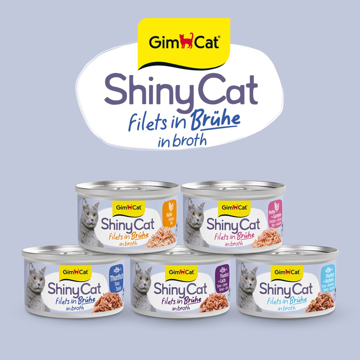 Gimcat 24 x 70 g - filets de Shinycat au bouillon de poulet + crevettes