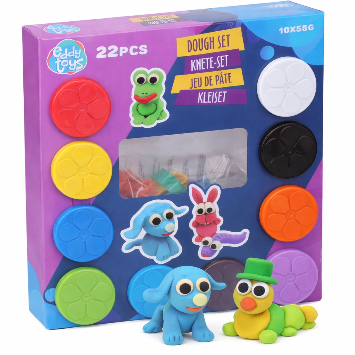 Brandless sans marque Eddy Toys Clay Set 22 pièces - Set d'argile avec 10 pots d'argile 55 grammes et 12 formes - Argile pour enfants - Set d'argile artisanale