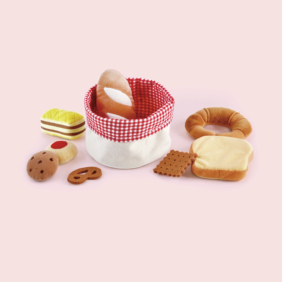 Hape corbeille à pain - set de boulangerie jouet en feutre pour les tout-petits à partir de 18 mois, 9 pièces