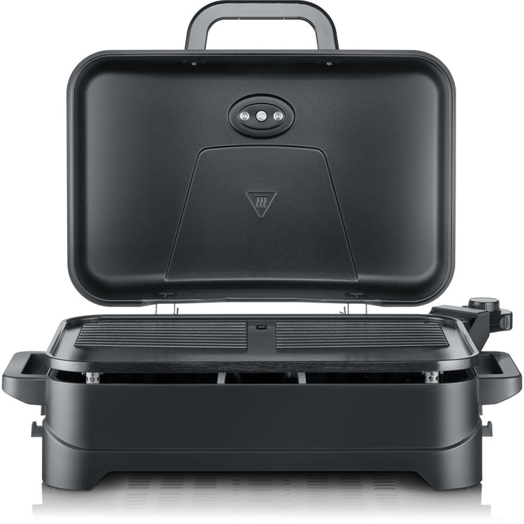 Barbecue électrique Severin pg 8597 avec couvercle – 2300w – revêtement céramique – 45x30 cm – noir