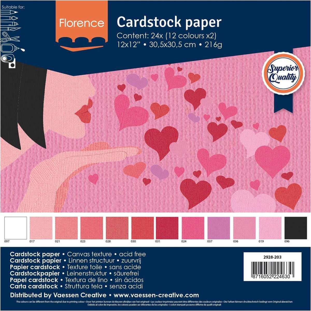 Florence • papier cartonné 216g texture 30,5x30,5cm multipack saint-valentin 24x