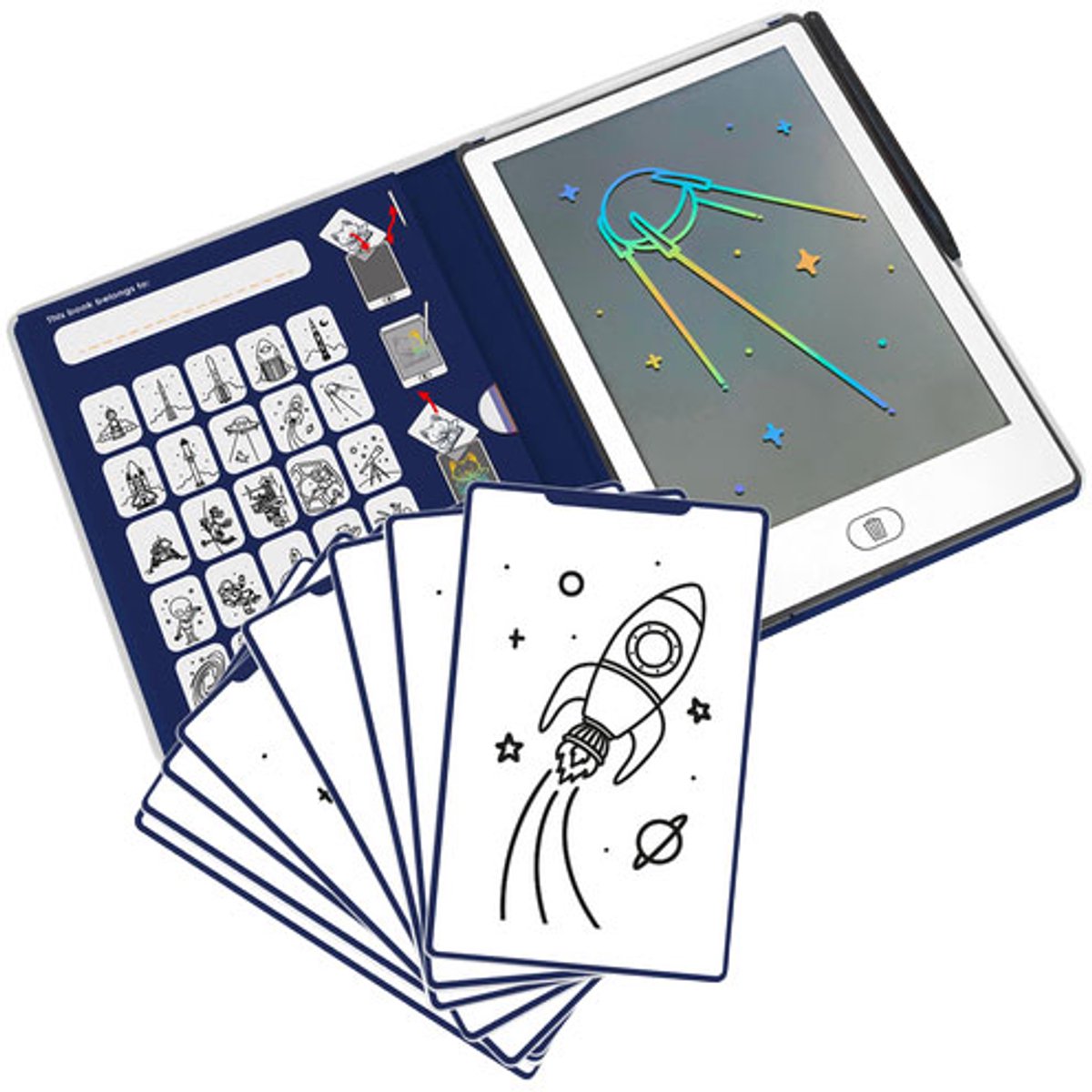 Kidywolf - mini tablette à dessin kidydraw pour enfants - thème galaxie - éducatif - 4+ ans