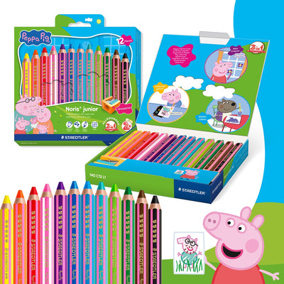 Staedtler peppa pig x noris junior crayons de couleur 3 en 1 - set 12 pcs