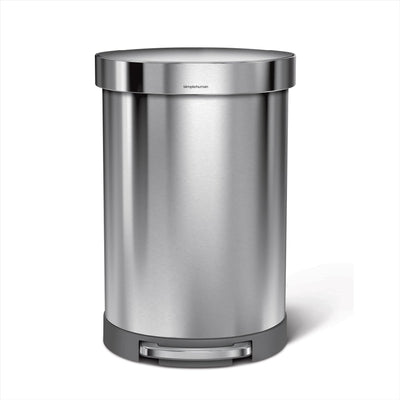 Poubelle à pédale semi-circulaire Simplehuman - 60 litres - avec rebord de poche - inox brossé