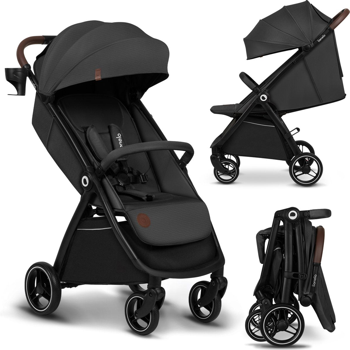 Poussette Lionelo Ingrid - poussette jusqu'à 22 kg - système de pliage automatique - roues EVA 360° - auvent XXL avec UPF50+ - dossier et repose-pieds réglables - panneau de ventilation panoramique - porte-gobelet et panier
