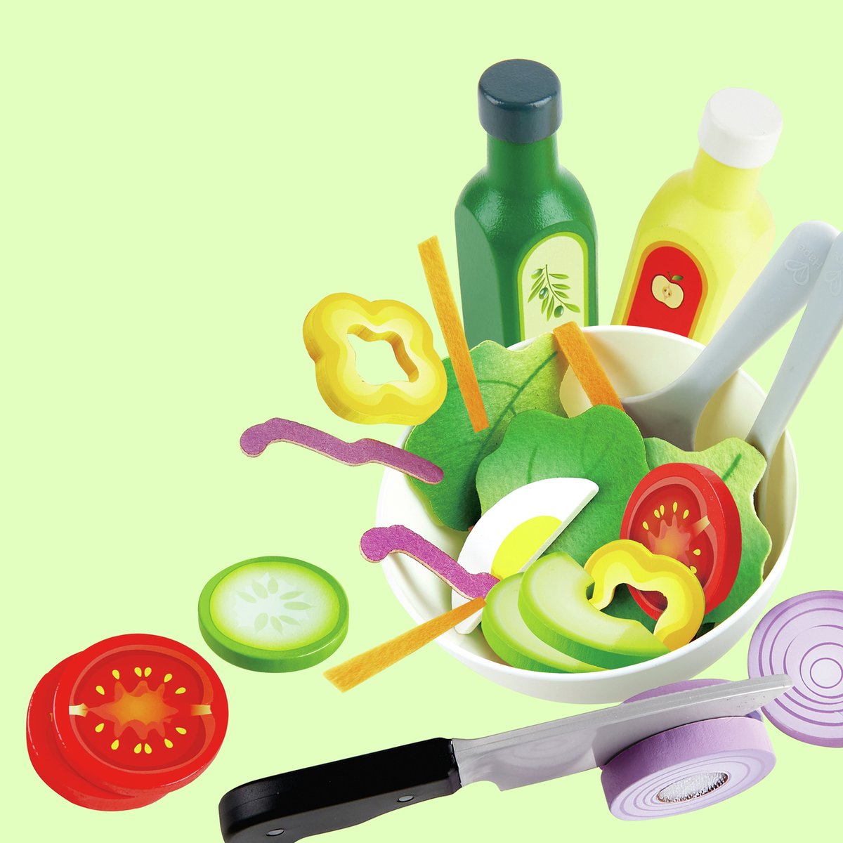 Hape Salad Play Set - Accessoire de cuisine ludique 39 pièces avec légumes, bol et vinaigrette, à partir de 3 ans