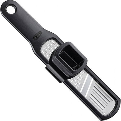 Râpe et trancheuse à ail Gefu Rafino 23 cm – 2 en 1 – acier inoxydable – avec support à déchets