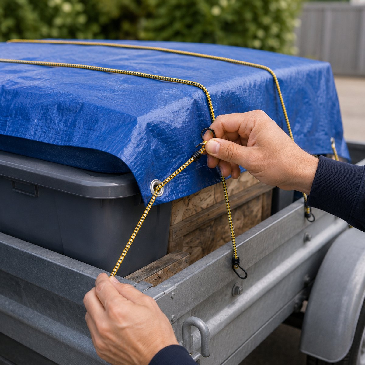 Attaches araignée Kinzo avec crochets – 2 pièces – sangles élastiques à dégagement rapide 150 cm – bleu jaune