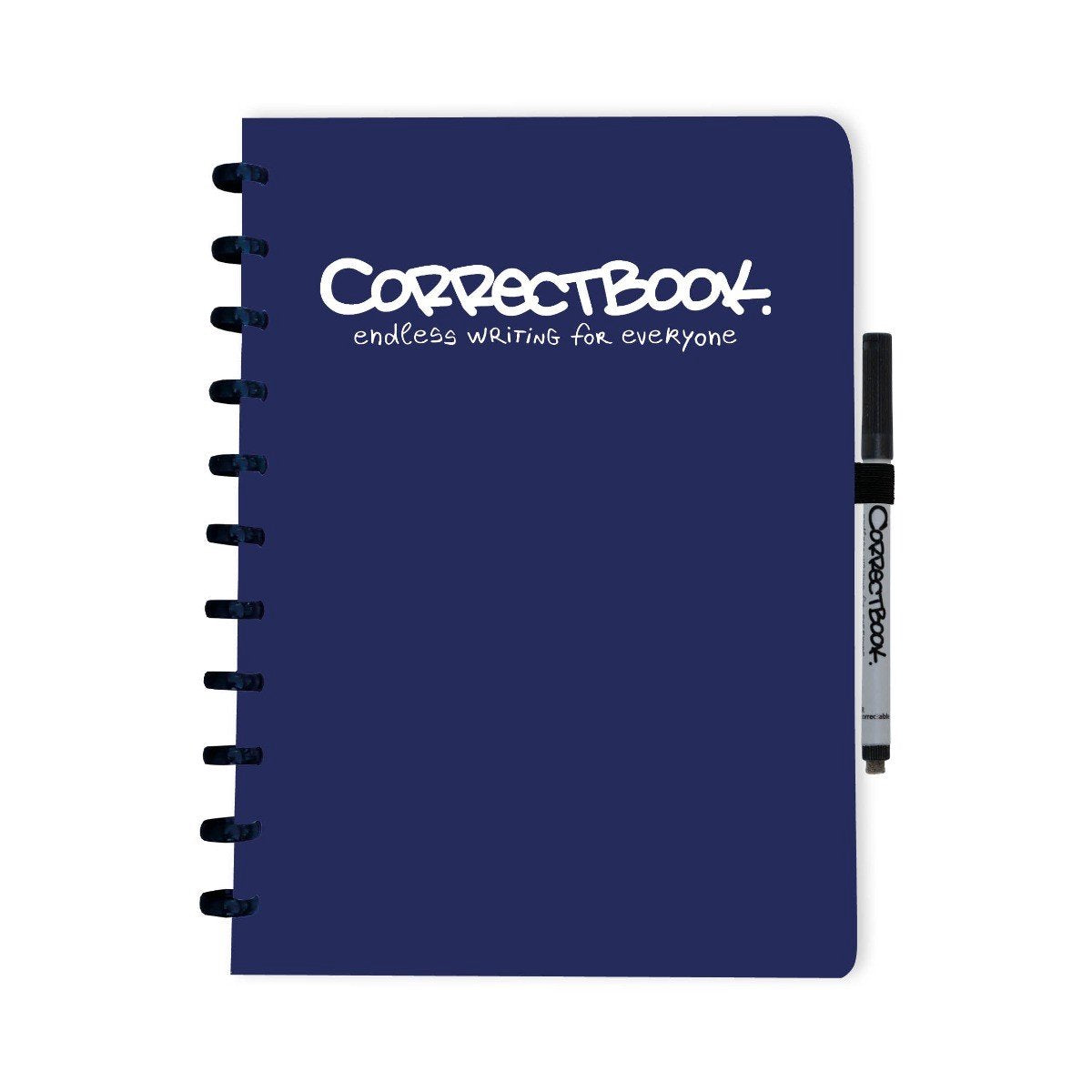 Carnet effaçable Correctbook a4 – carnet réutilisable – bleu nuit – vierge – avec lingette pour stylo – peut être complété par des pages supplémentaires